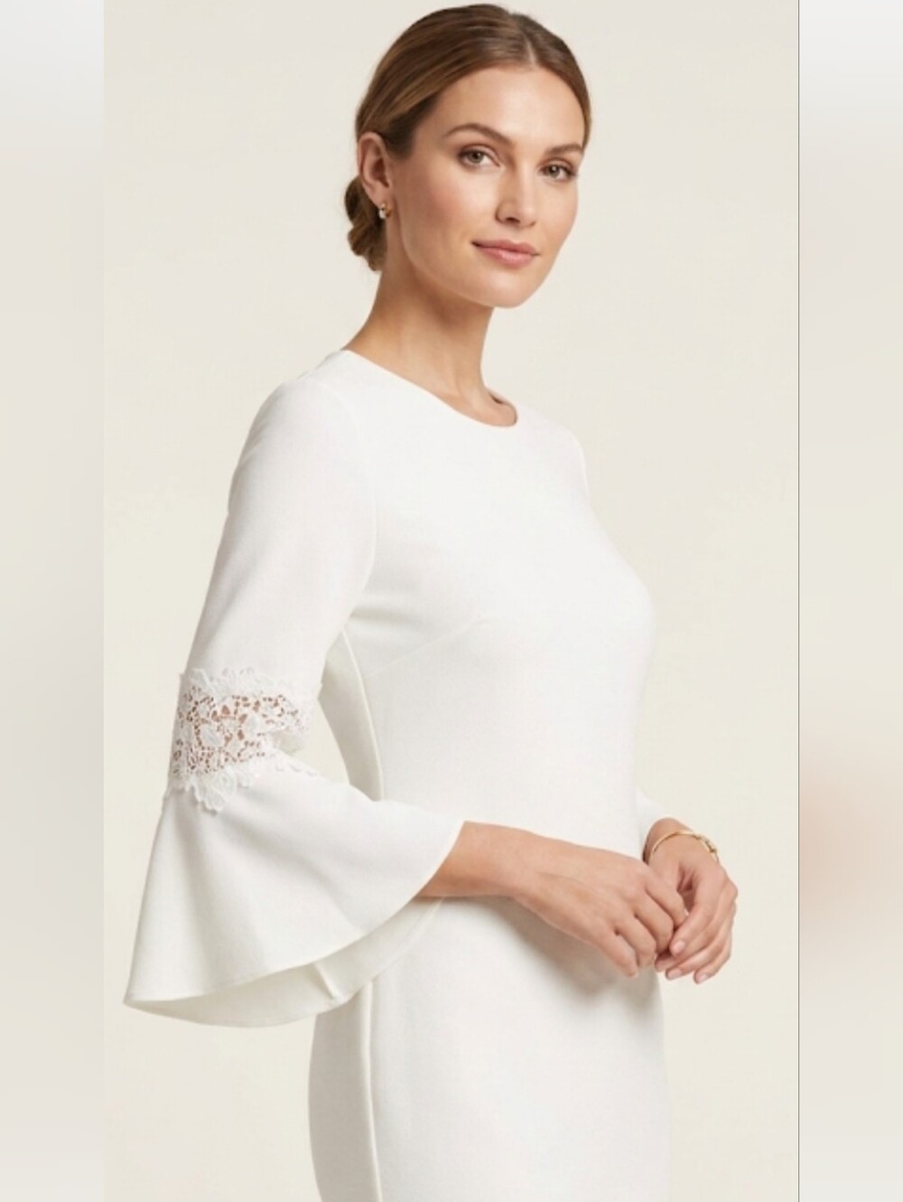 Tommy Hilfiger White Lace-Trim Bell Sleeve Dress Size 6 Like New!